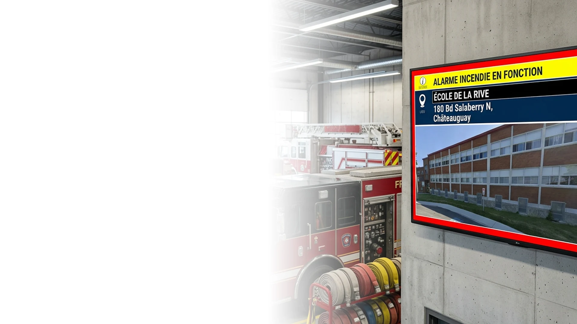 Carte d’un appel incendie diffusée sur un écran dans une caserne