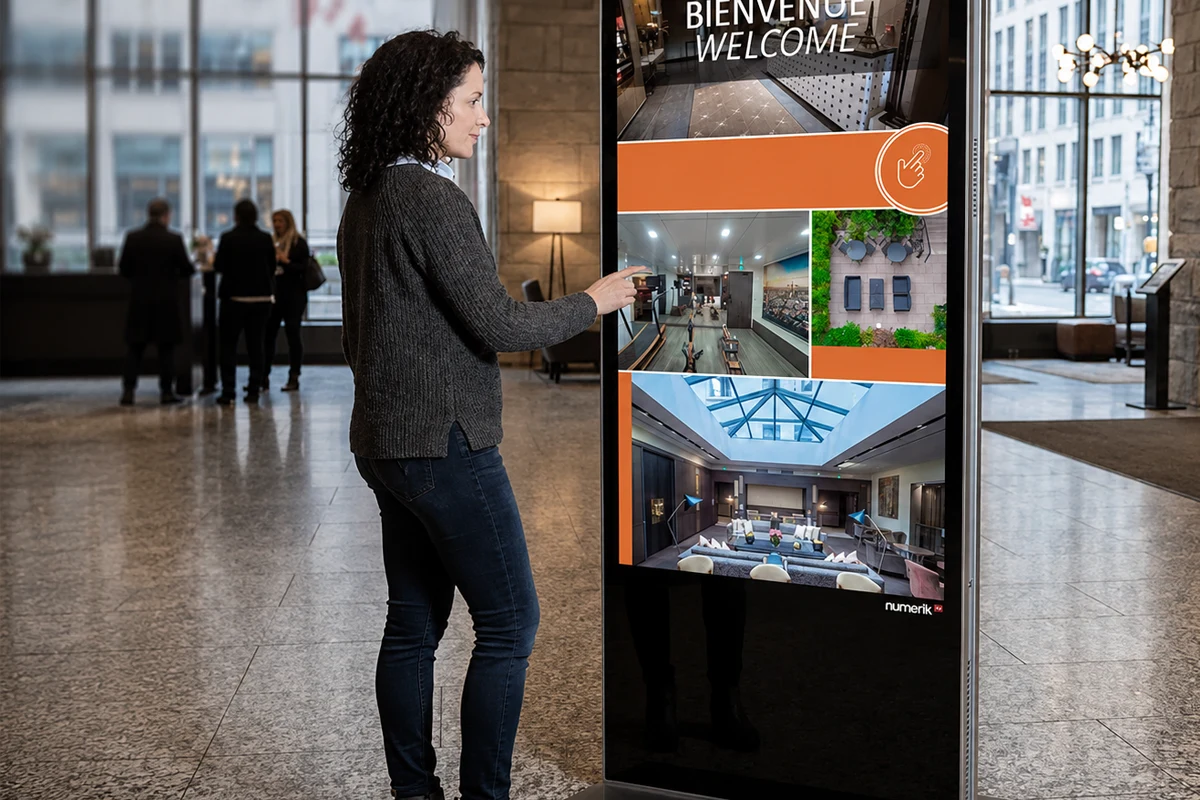 Borne numérique interactive dans un espace d’accueil