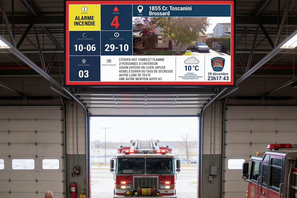 Tableau d’information opérationnelle dans une caserne de pompiers