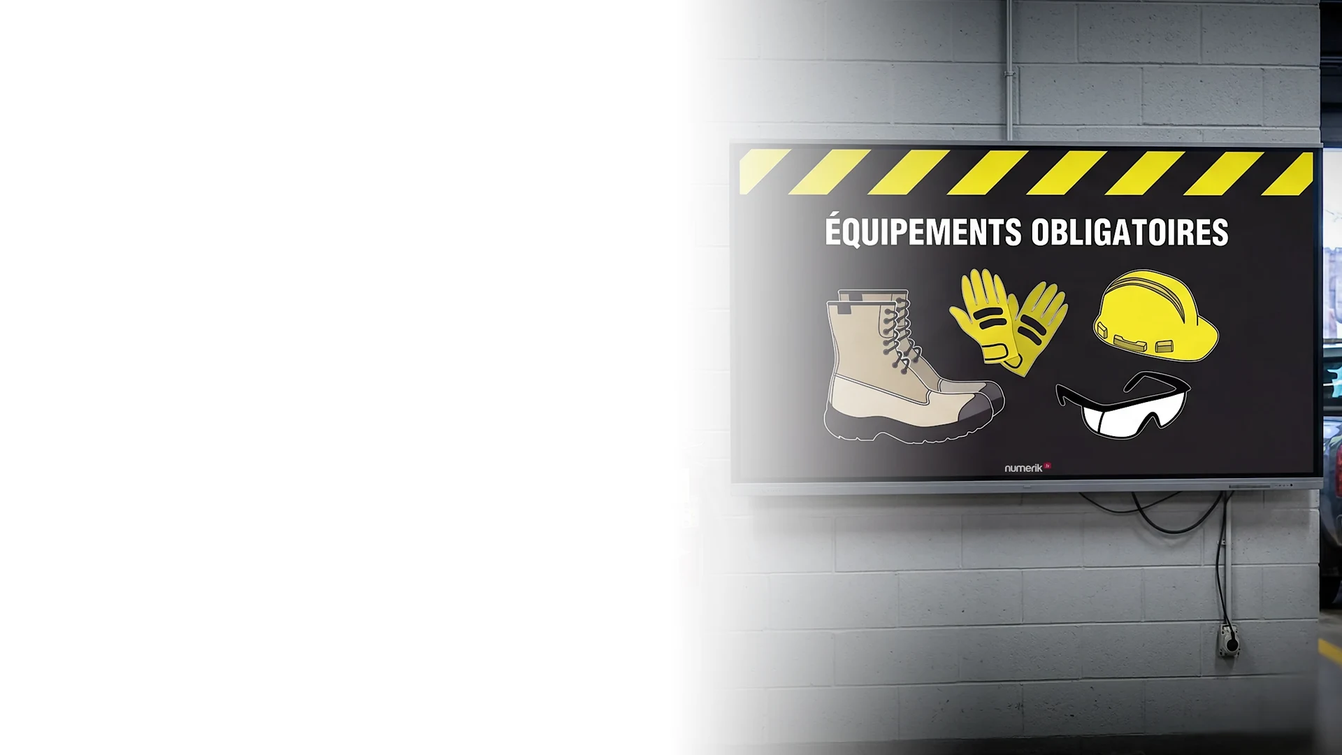 Screen presenting mandatory protective equipment in an industrial facility