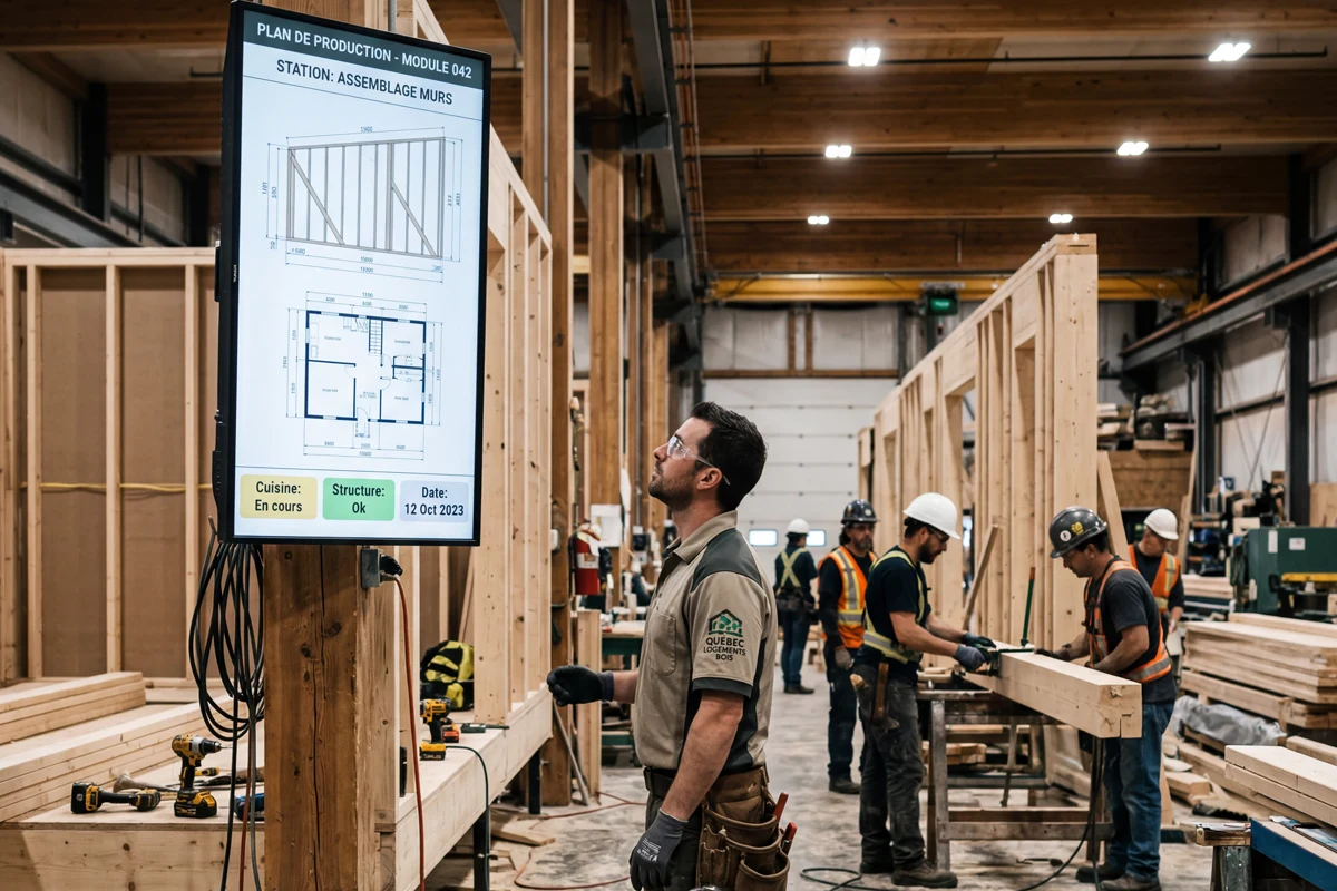 Production plan displayed on a screen in a manufacturing facility