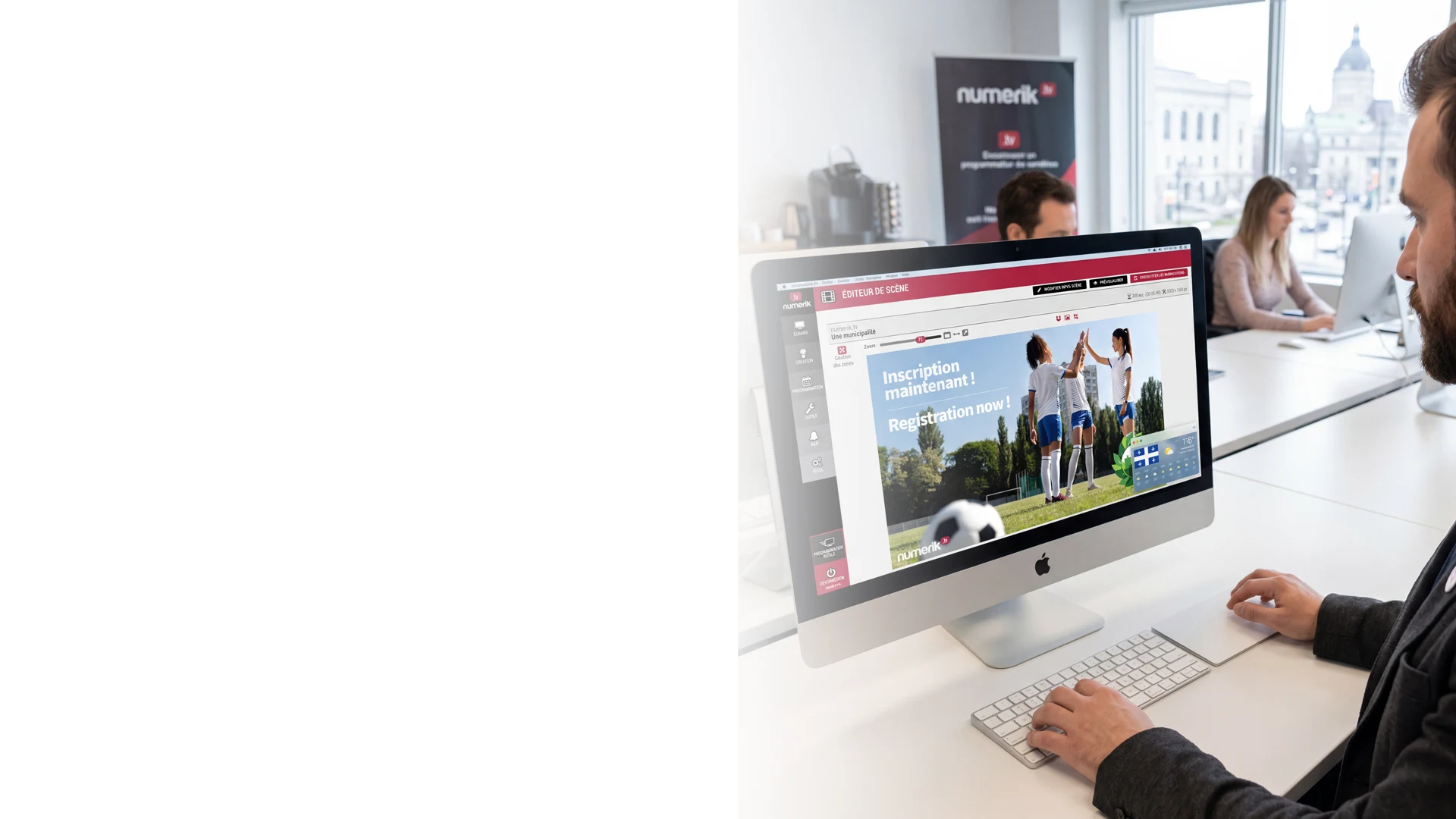 Équipe utilisant l’éditeur de contenu Numerik.tv