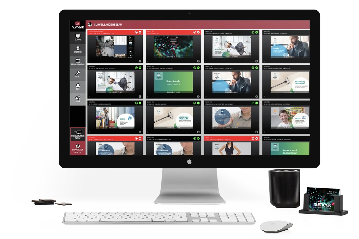 Tableau de surveillance du réseau d’écrans Numerik.tv
