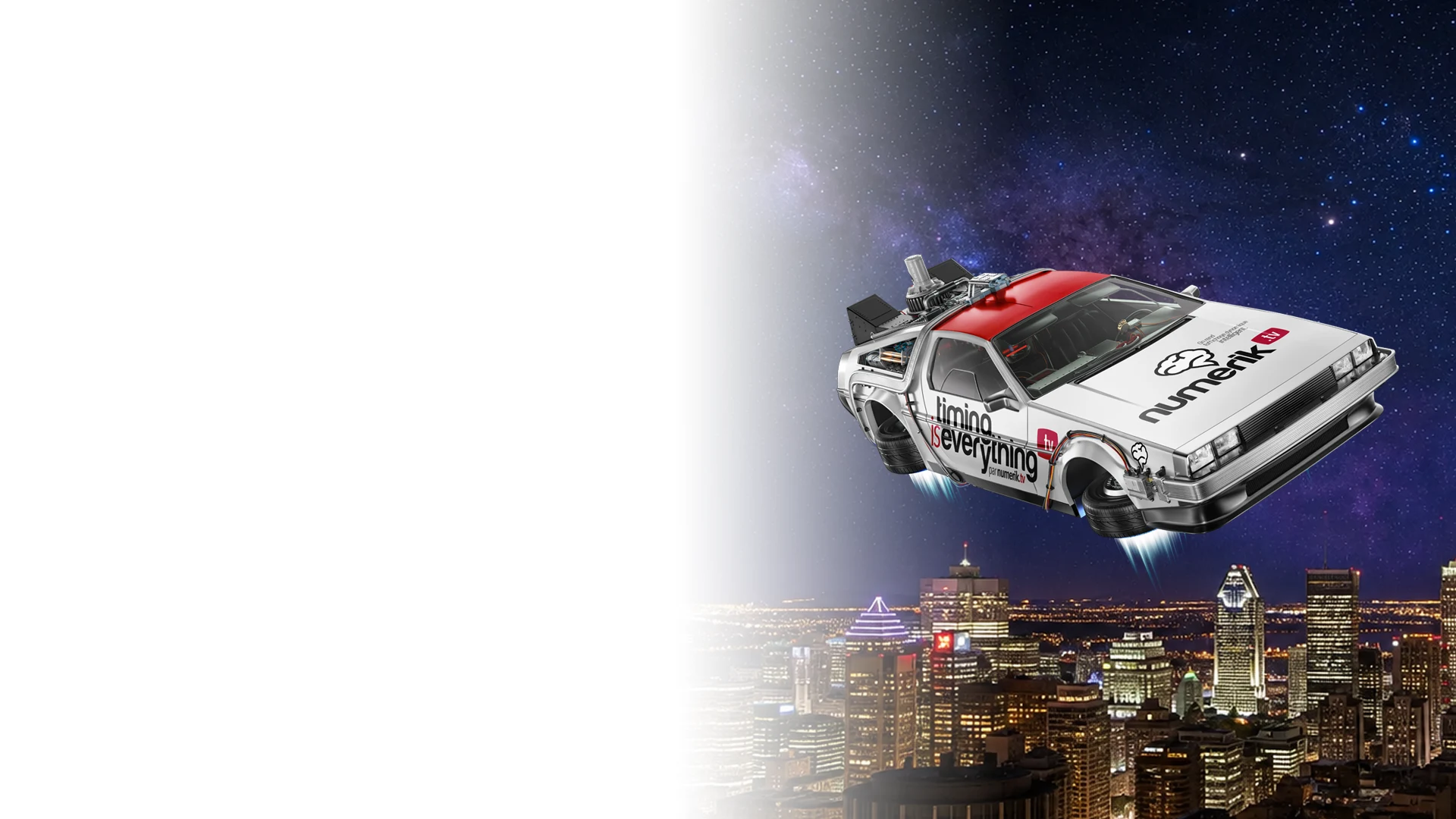 DeLorean Timing Is Everything survolant Montréal