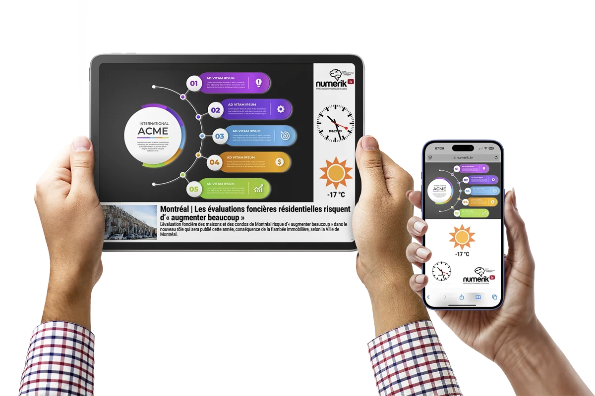 Numerik.tv communication viewed on a tablet and phone